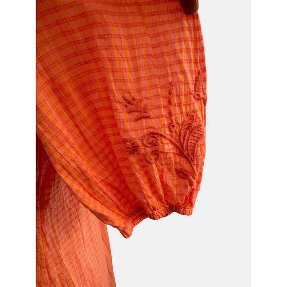 Johnny Was Orla Cotton Shirt Dress PeachPink Vintage Look XS Feminine Embroidery - Picture 8 of 13